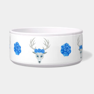 Fantasy White Deer Heads Antlers Blue Eyes Rose Napf