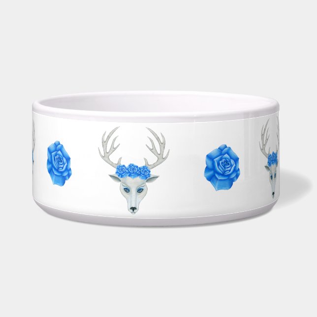 Fantasy White Deer Heads Antlers Blue Eyes Rose Napf (Rechts)