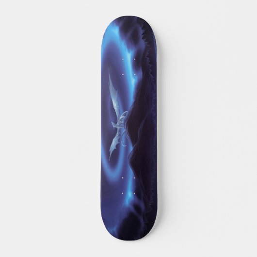 Fantasy White Dragon on Blue Mountain Skateboard (Vorne)