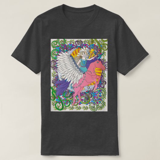 Fantasy White Flügel Einhorn Fliegen mit Fee T-Shirt (Design vorne)