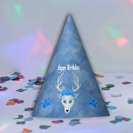 Fantasy White Head of Deer Antlers Blue Rose Partyhütchen
