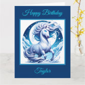 Fantasy White Horst in the Snow Birthday Card Karte (Gelbe Blume)