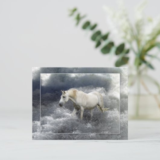 Fantasy White Horst & Ocean Surf Geschenke Postkarte (Stehend Vorderseite)