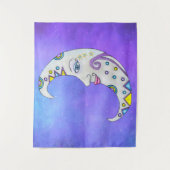 Fantasy White Moon Face Brillant farbene Akzente Wandteppich (Vorderseite)