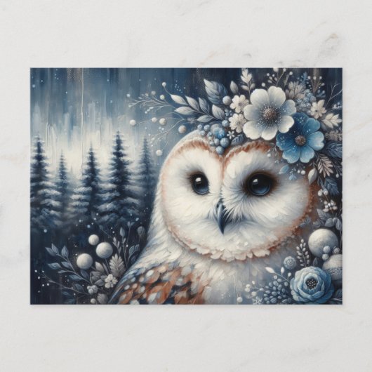 Fantasy White Owl Winter Wonderland Postkarte (Vorderseite)