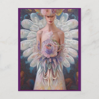 Fantasy White Peacock Wedding Dress AI Art Fashion Postkarte