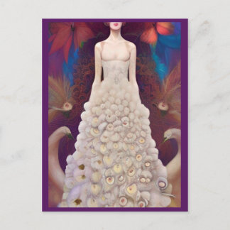 Fantasy White Peacock Wedding Dress Fashion Diva Postkarte