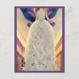 Fantasy White Peacock Wedding Dress Fashionista Postkarte