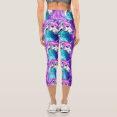 Fantasy White Unicorn Nahtloses Muster Capri Leggings (Rückseite)