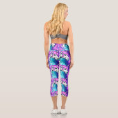 Fantasy White Unicorn Nahtloses Muster Capri Leggings (Rückseite)