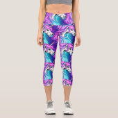 Fantasy White Unicorn Nahtloses Muster Capri Leggings (Vorderseite)