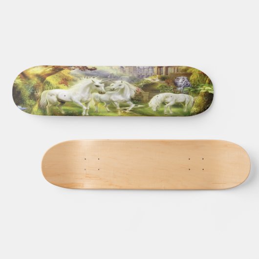 Fantasy White Unicorns in Field Skateboard (Horizontal)