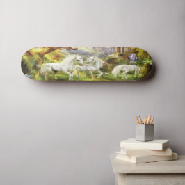 Fantasy White Unicorns in Field Skateboard