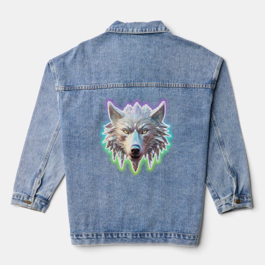 Fantasy White Wolf Head Jeansjacke (Rückseite)