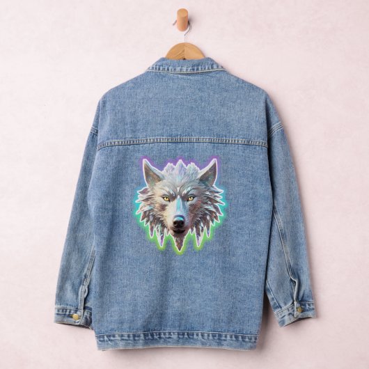 Fantasy White Wolf Head Jeansjacke (Hangar)