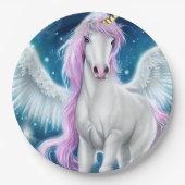 Fantasy Winged Unicorn mit rosa Haar Pappteller (Vorderseite)