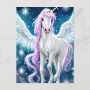 Fantasy Winged Unicorn mit rosa Haar Postkarte