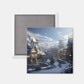 Fantasy Winter Town Magnet (Vorderseite/Rückseite)