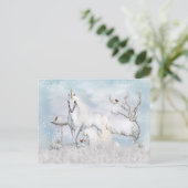 Fantasy Winter Unicorn und Fohlen Postkarte (Stehend Vorderseite)