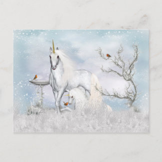 Fantasy Winter Unicorn und Fohlen Postkarte