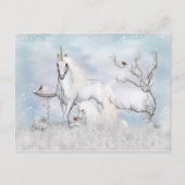 Fantasy Winter Unicorn und Fohlen Postkarte (Vorderseite)