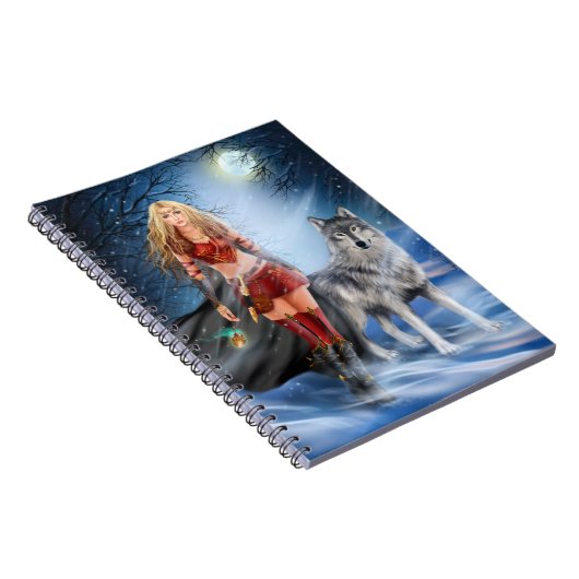 Fantasy Winter Warriorin Prinzessin und Wolf Notizblock (Rechte Seite)