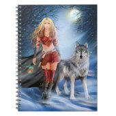 Fantasy Winter Warriorin Prinzessin und Wolf Notizblock (Vorderseite)