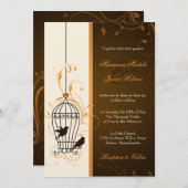 Fantasy Wirbel Birdcage Orange & Brown Wedding Einladung (Vorne/Hinten)
