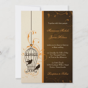 Fantasy Wirbel Birdcage Orange & Brown Wedding Einladung