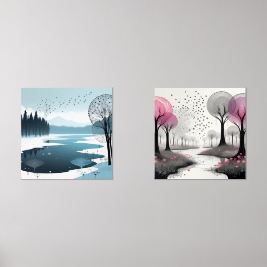Fantasy Wispy Tree Bilder Rosa und Blau Bilderwand Sets (Vorderseite)