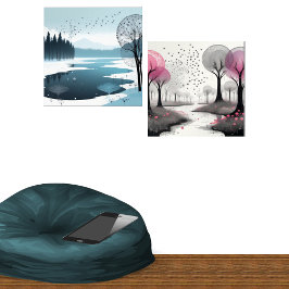 Fantasy Wispy Tree Bilder Rosa und Blau Bilderwand Sets