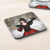 Fantasy Witch - Mittelalterliches Schloss Hallowee Getränkeuntersetzer (Linke Seite)