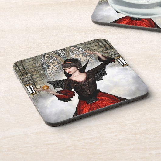 Fantasy Witch - Mittelalterliches Schloss Hallowee Getränkeuntersetzer (Linke Seite)
