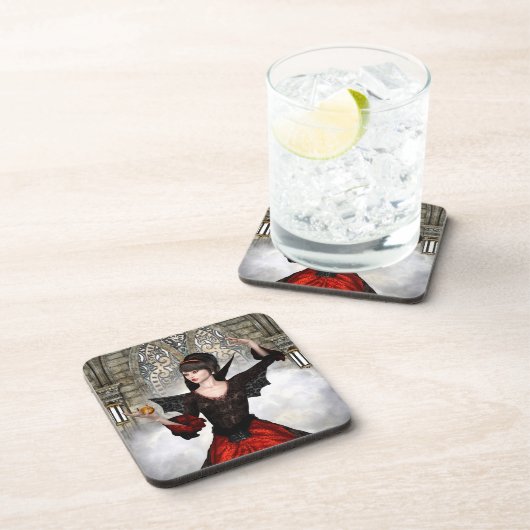 Fantasy Witch - Mittelalterliches Schloss Hallowee Getränkeuntersetzer (Rechte Seite)