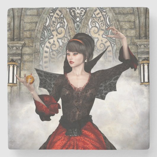 Fantasy Witch - Mittelalterliches Schloss Hallowee Steinuntersetzer (Vorderseite)