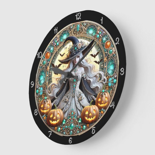 Fantasy Witz mit Glastigen Pumpkins Große Wanduhr (Winkel)