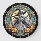 Fantasy Witz mit Glastigen Pumpkins Große Wanduhr (Vorderseite)