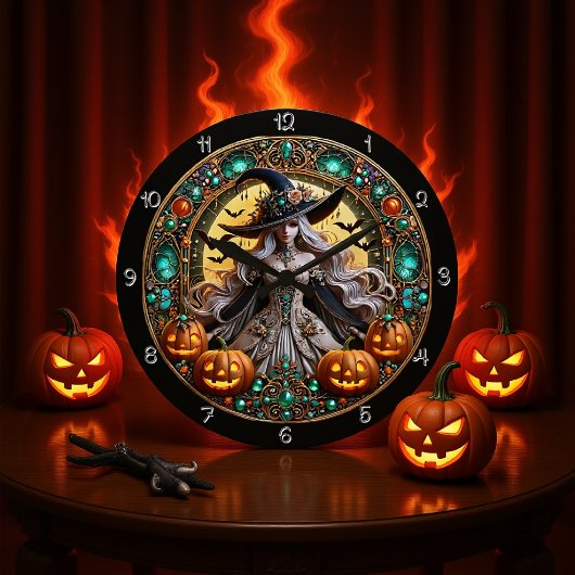 Fantasy Witz mit Glastigen Pumpkins Große Wanduhr
