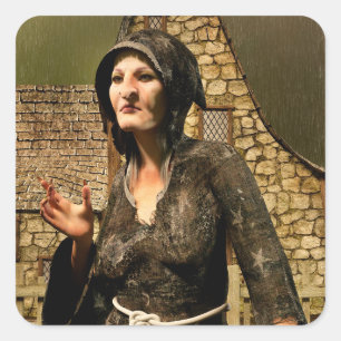 Fantasy Witz - Mittelalterliches Dorfnächtchen Hal Quadratischer Aufkleber