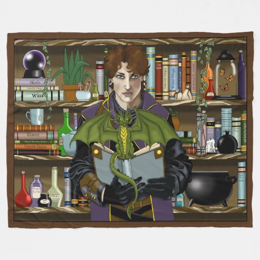 Fantasy Wizard Bücher Dragon Poster Fleecedecke (Vorderseite (Horizontal))