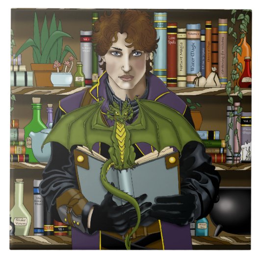 Fantasy Wizard Bücher Dragon Poster Fliese (Vorderseite)