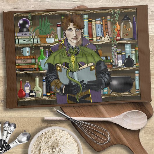 Fantasy Wizard Bücher Dragon Poster Geschirrtuch