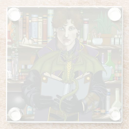 Fantasy Wizard Bücher Dragon Poster Glasuntersetzer (Rückseite)