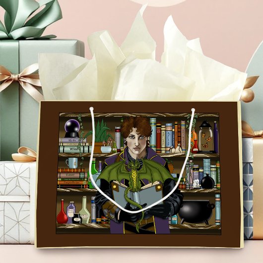 Fantasy Wizard Bücher Dragon Poster Große Geschenktüte