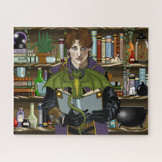 Fantasy Wizard Bücher Dragon Poster Puzzle (Horizontal)