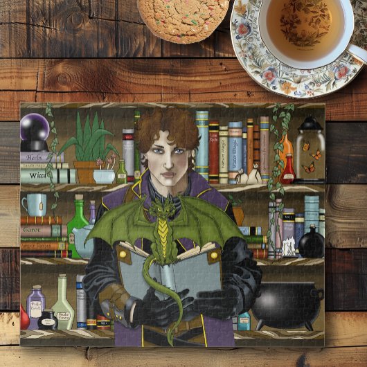 Fantasy Wizard Bücher Dragon Poster Puzzle