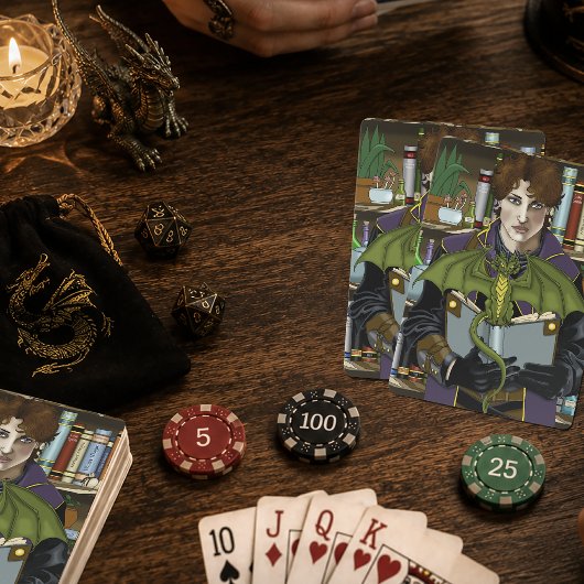 Fantasy Wizard Bücher Dragon Poster Spielkarten