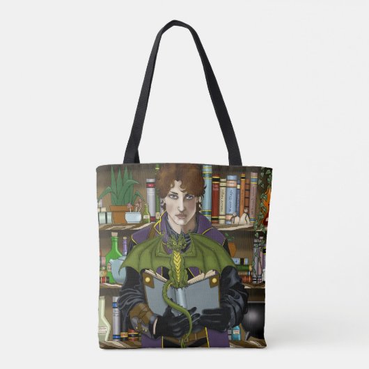 Fantasy Wizard Bücher Dragon Poster Tasche (Rückseite)