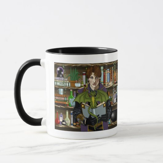 Fantasy Wizard Bücher Dragon Poster Tasse (Links)