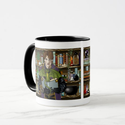 Fantasy Wizard Bücher Dragon Poster Tasse (Vorderseite Links)